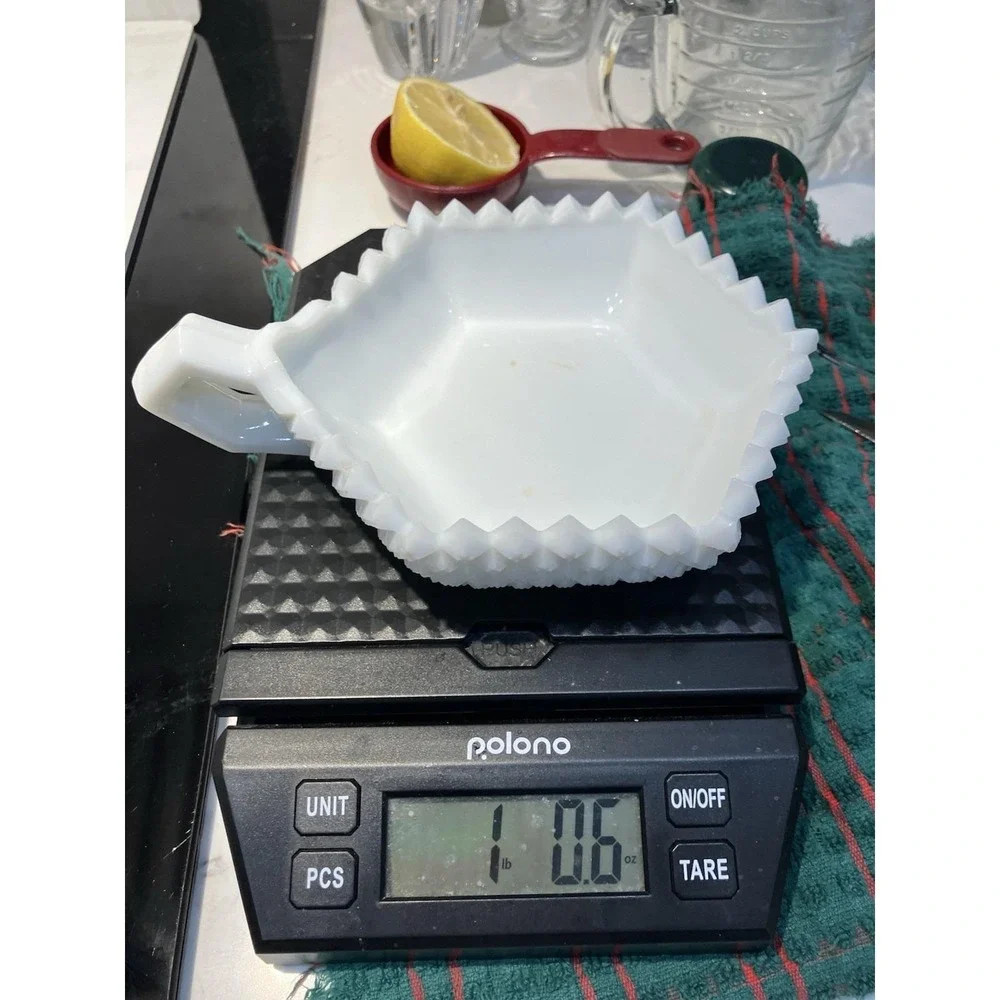 Westmoreland English Hobnail Milk Glass 1-Handle Candy Trinket Bowl Dish Hex Vtg